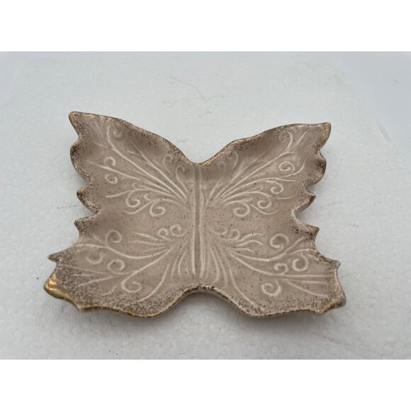Vintage Ceramic Leaf-Shaped Trinket Dish With Intricate Swirl Design - Picture 1 of 4